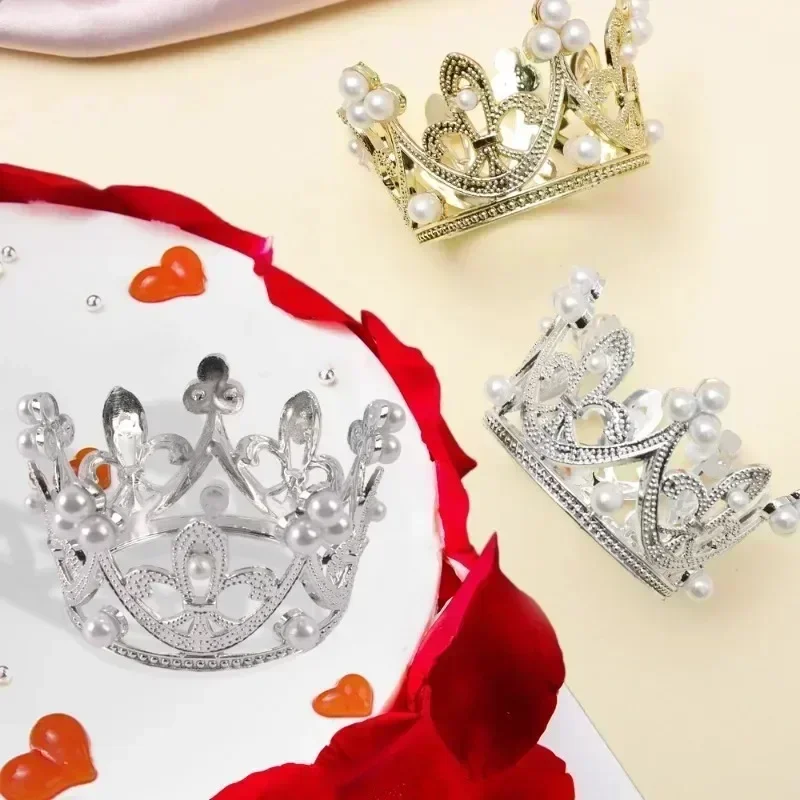 1-20Pcs Mini Crown Cake Decoration Princess Topper Pearl Tiara Children Hair Ornament for Wedding Birthday Party Cake Decoration