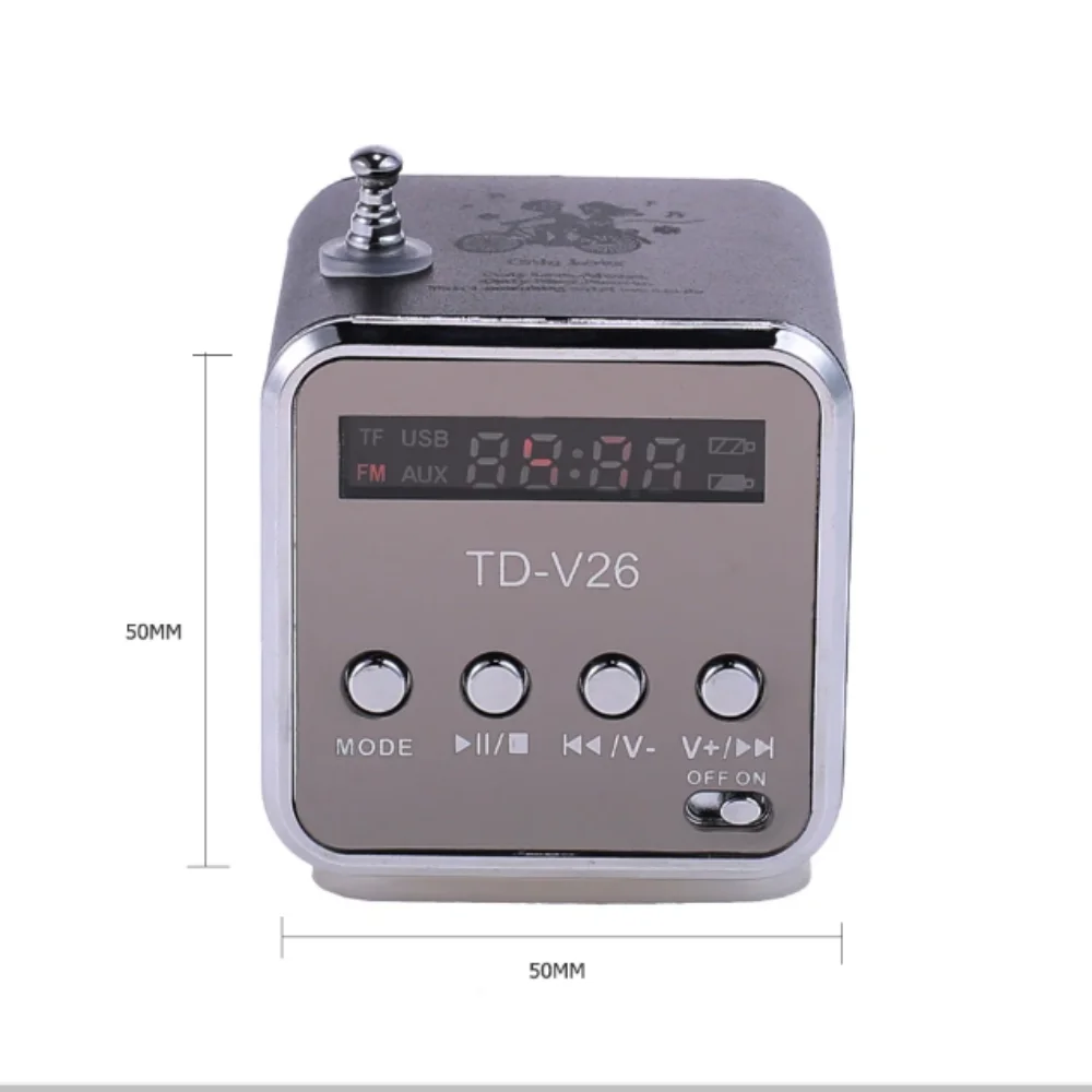 TD-V26 Portable Mini Bluetooth Speaker with Screen FM Radio MP3 Player Support TF Card for Laptop Phone