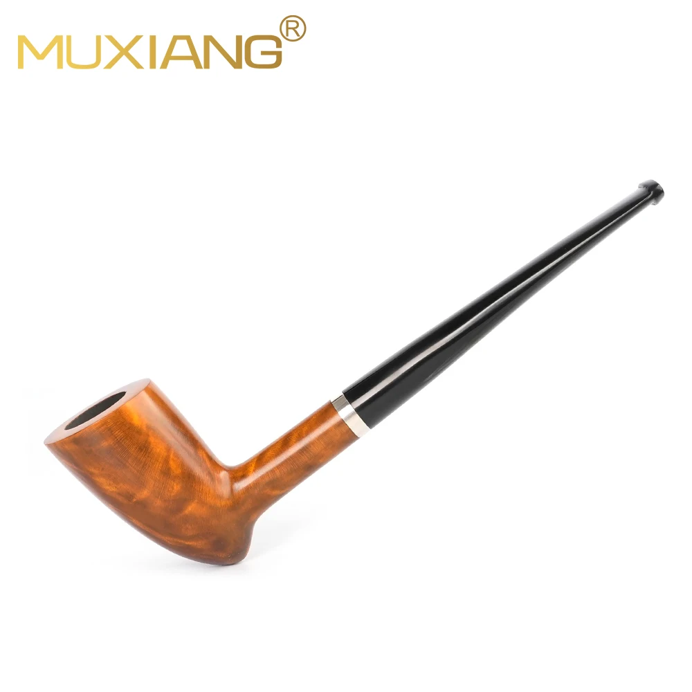 

MUXING Classic Smooth Briarwood Smoking Pipe, Silver Metal Ring Decoration, Portable Black Mouthpiece