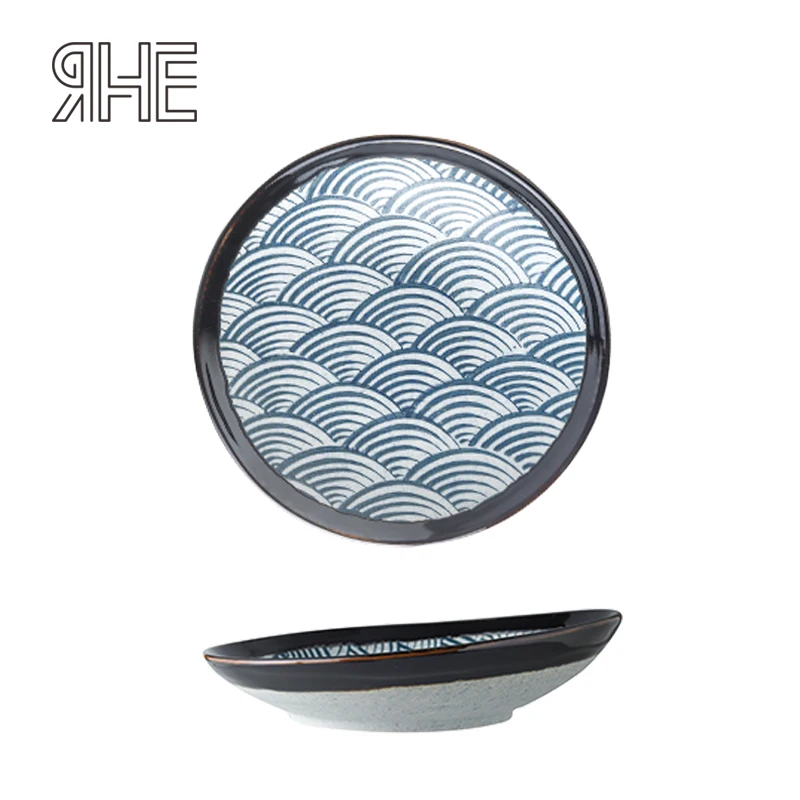 

2PCS Slanted Ceramic Plate Set Wave Pattern Dish Kitchen tableware supplies noodles tray Plate Set