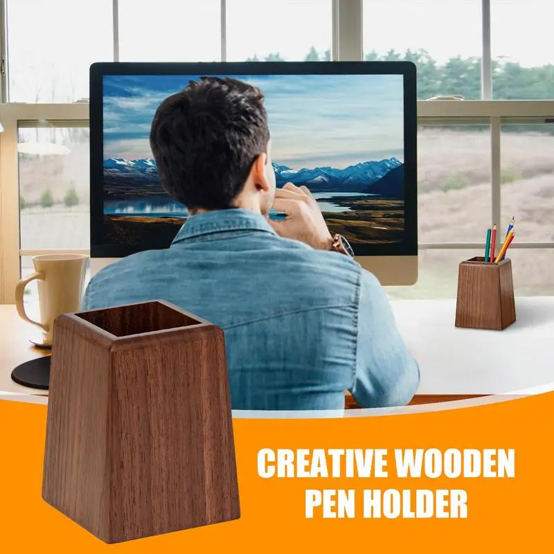 

Desk Pen Holder Wood Stationery Storage Holder Desktop Stationery Container With Aesthetic Design For Kids Students Child Girls
