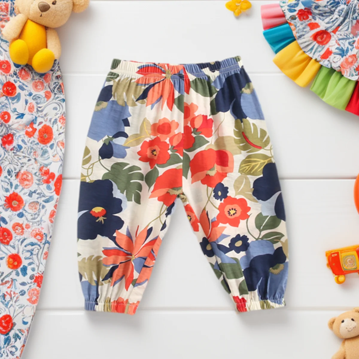 Sanlutoz Soft Summer Girls Pants Flowers Infant Cute Cotton Kids Holiday Long Pants