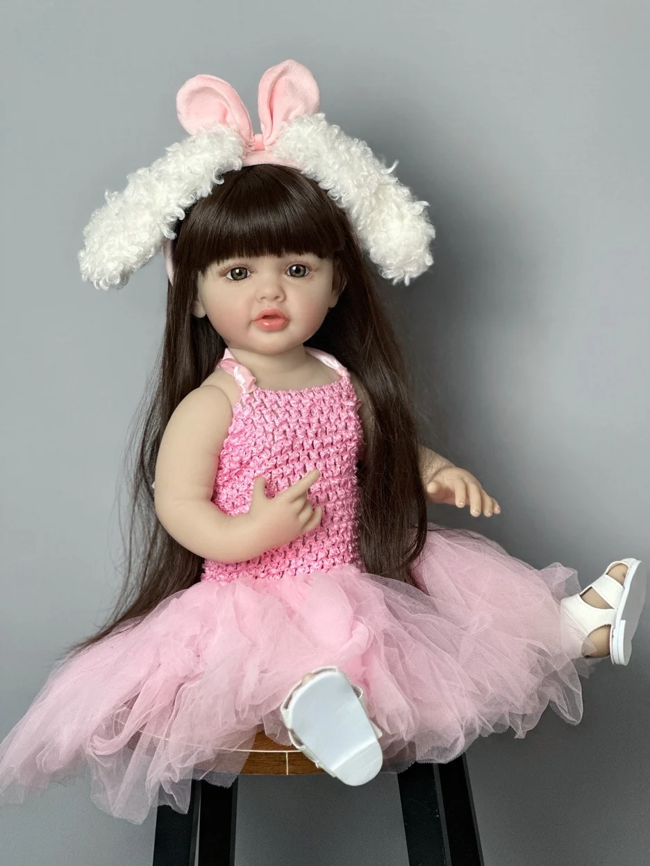 BZDOLL 55 CM Full Body Silicone Reborn Baby Girl Doll Toy 22 Inch Lifelike Princess Toddler Art Bebe Birthday Gifts for Child