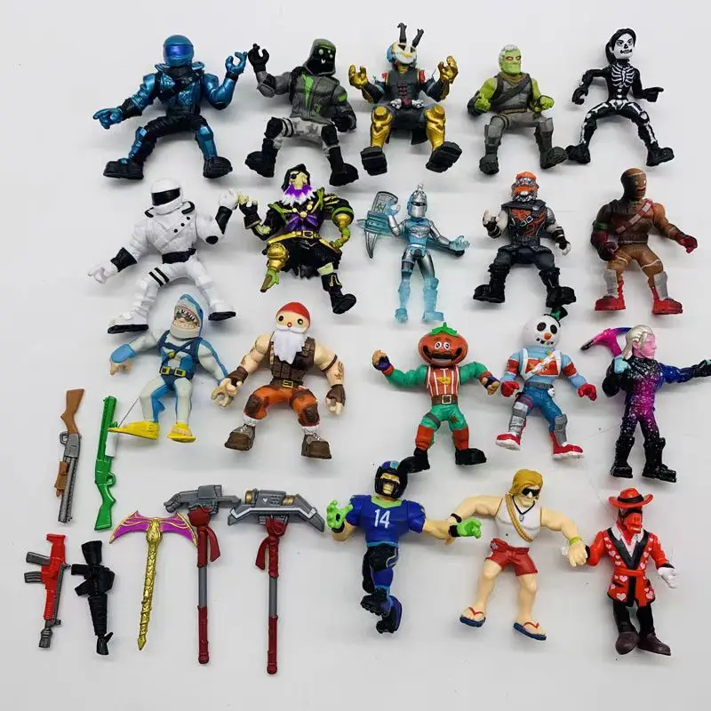 5pcs Fortre Toys Action Figure With Weapon Harvesting Tools Peely Skull Trooper Fishstick Blackheart