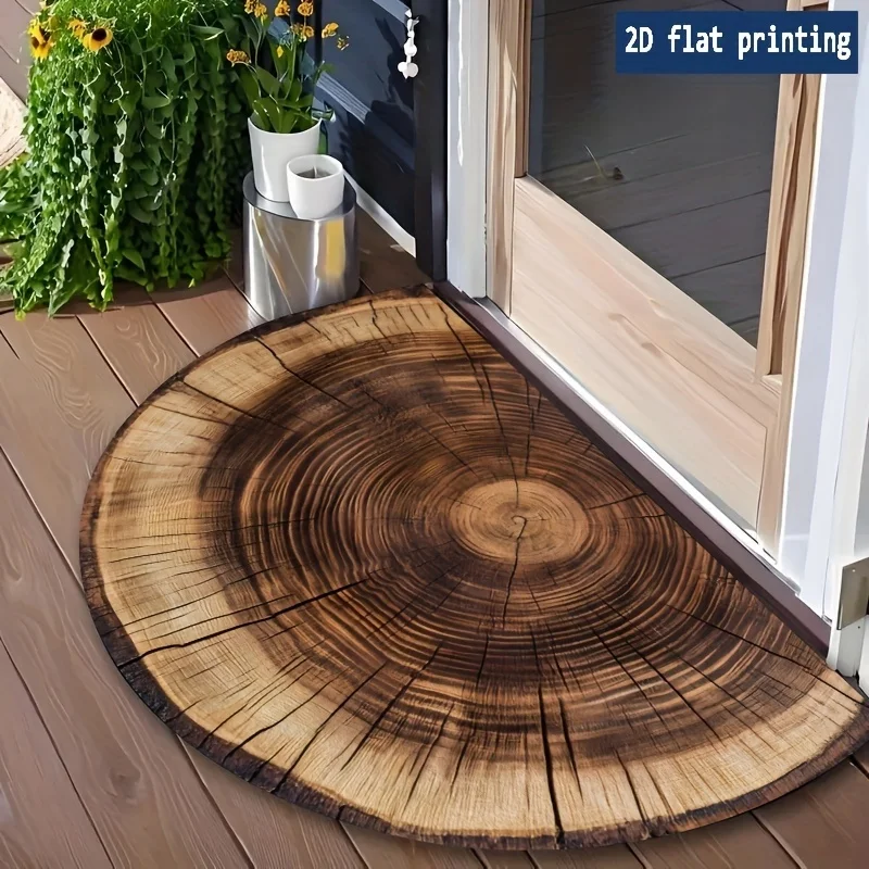 Mosaic Stone Half Round Doormat, Retro Color Block Printed Entry Mat, Indoor Front Door Decor