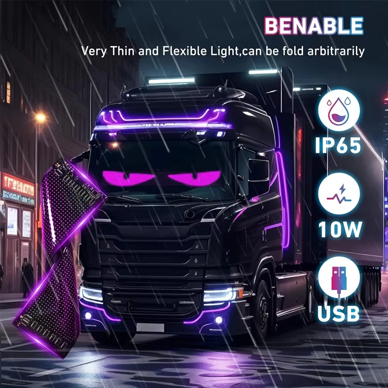 

2 шт. большое приложение для грузовика, автомобиля Devil Eye, светодиодная пиксельная панель, пульт дистанционного управления, мягкое складное освещение, прокрутка для доски, лобовое стекло 12 В