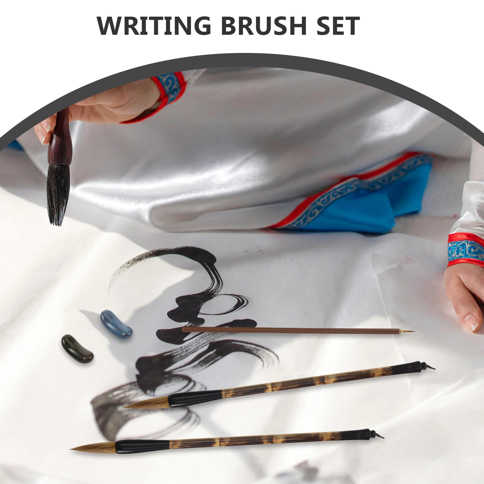 

1 Set Chinese Calligraphy Brush Set with Pen Rest Holder - Traditional Sumi Drawing Watercolor Kanji Brushes, Beginner-Friendly