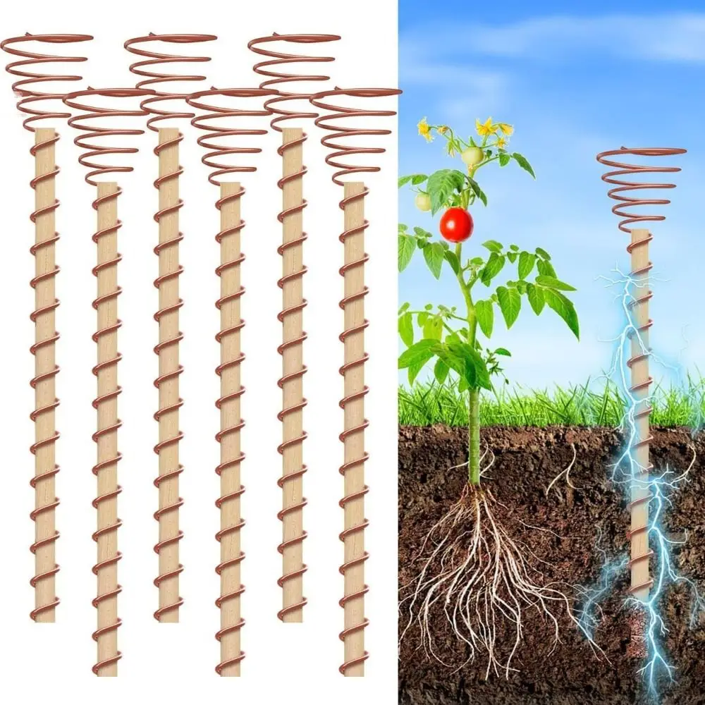 Copper Electroculture Plant Stakes Wire Coil Wood Rod Electroculture Vegetables Stake Plant Support Frame Vegetables