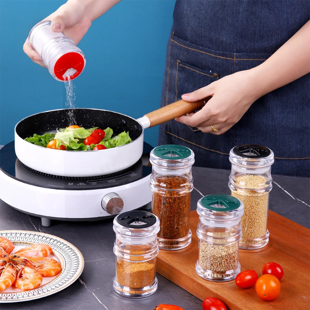 

4pcs Seasoning Bottles Transparent Salt Shakers Plastic Condiment Jars Kitchen Utensils Salt Pepper Storage Containers Reusable