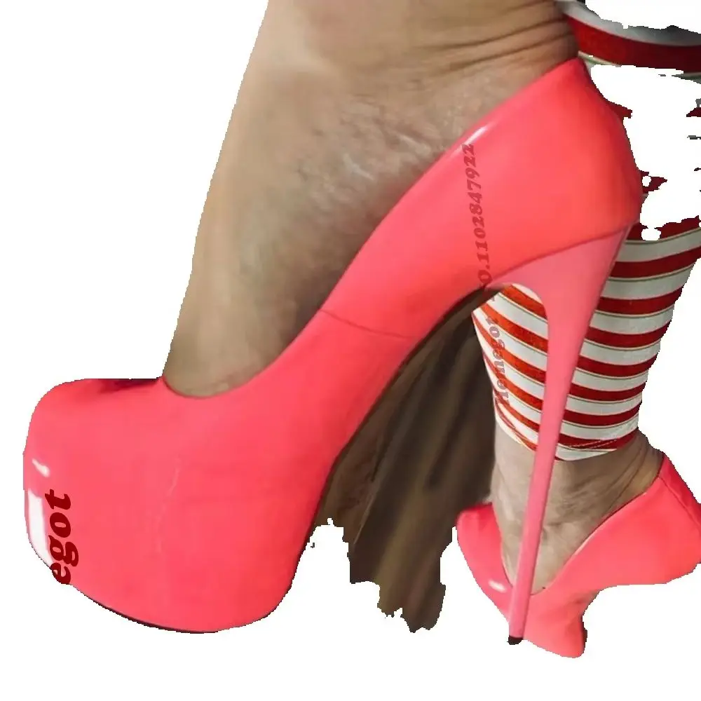 Round Toe Platform Stiletto Heels Women's Pumps Red Patent Leather Glossy Shallow Pumps Mirror Sexy Nightclub Shoes Summer 2026