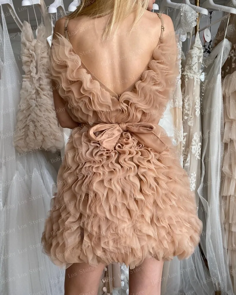 Vestido de fiesta de tul con volantes, Mini longitud con tirantes finos marrones, vestido de fiesta esponjoso hecho a medida, vestidos de cóctel siempre bonitos y2k