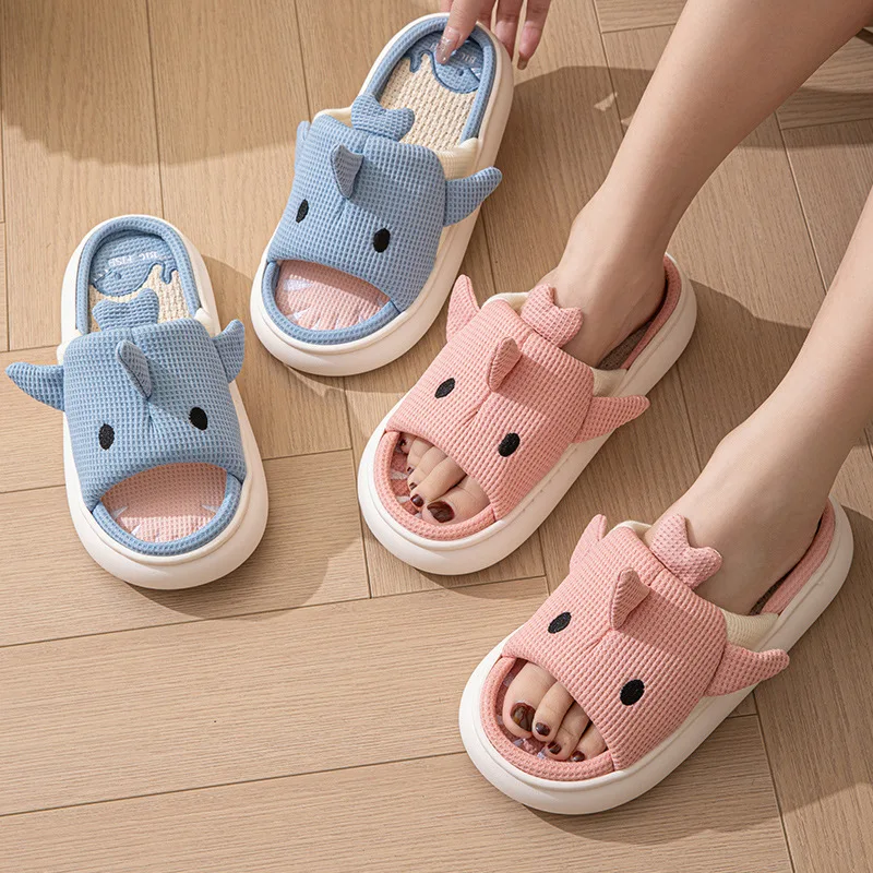 

Platform Slippers Women Home 2024 Spring Casual Cartoon Designer Shoes Girl Flat House Cotton Linen Cute Slides Open Toe Fashion