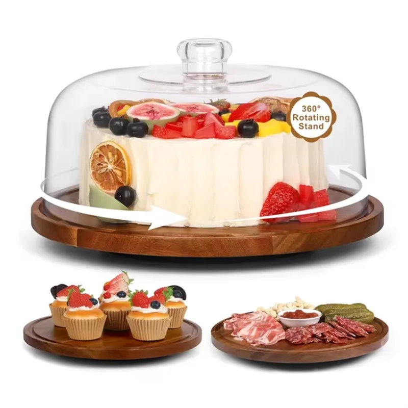 Wedding Decoration Rotary Cupcake Display 12-inch Rotary Cake Rack with Dome Top Cover