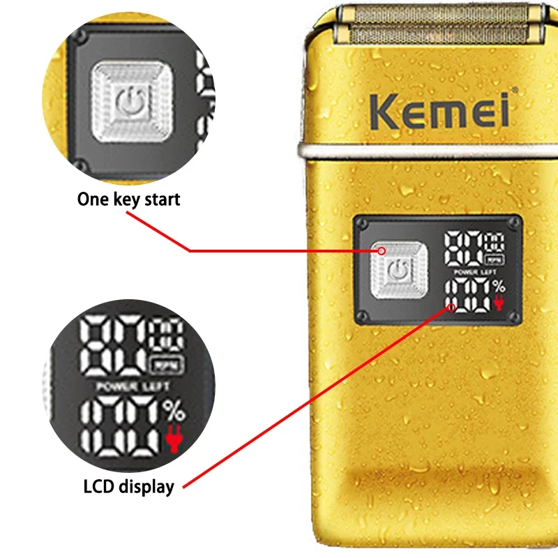 Kemei KM-TX8-男性用充電式電気シェーバー,洗える,ダブルブレード,あごひげヘッド,仕上げ機,8000rpm