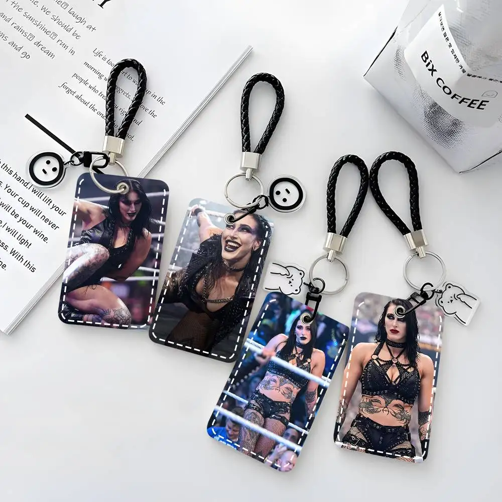 1 funda para tarjetas Rhea Ripley, llavero, bolsa para tarjetas de acceso, etiqueta para llaves, anillo, tarjetero de cuero, acceso con llavero