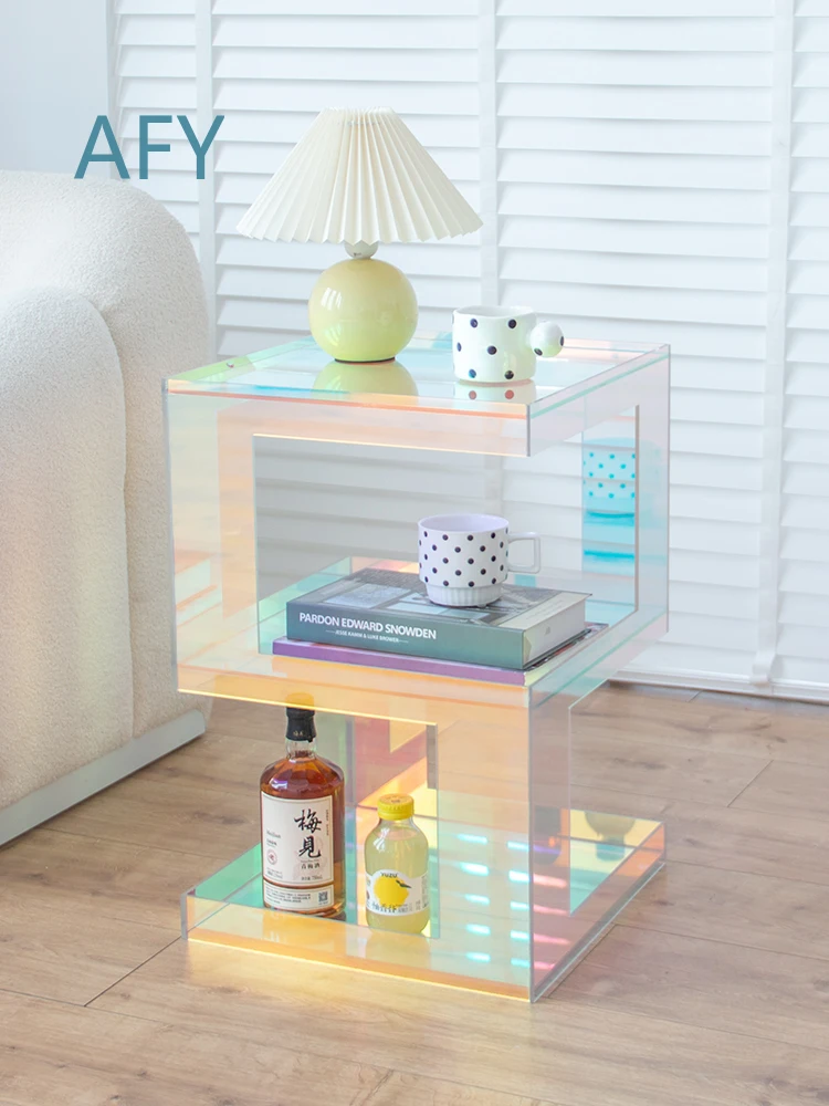 Luxury Transparent Acrylic Coffee Table for Living Room Sofa Side Corner Tables Bedroom Square Bedside Cabinets Furniture