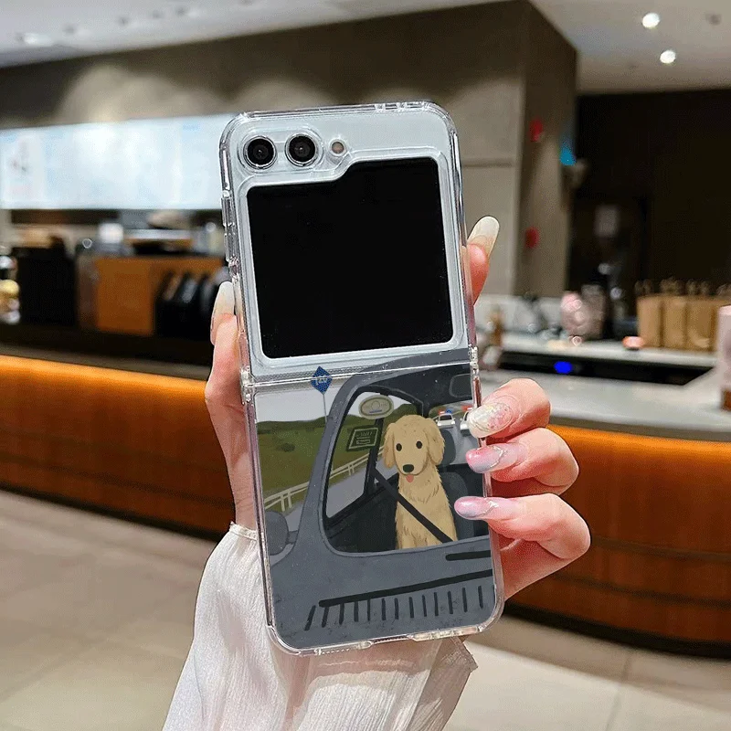 Funny Cartoon Driving Dog Transparent Phone Case for Samsung Galaxy Z Flip 7 Flip6 5 4 3 Folding Cover for Z Flip7 Flip5 Fundas - view 6