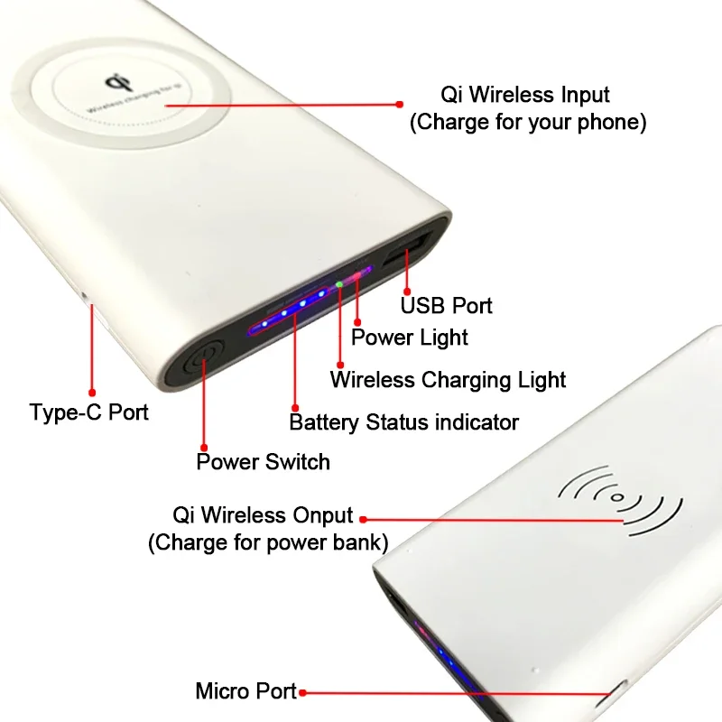 200000Power Bank mAh Dwukierunkowe, bezprzewodowe, szybkie ładowanie Powerbank Przenośna ładowarka Zewnętrzna bateria typu C do iPhone'a 14 13