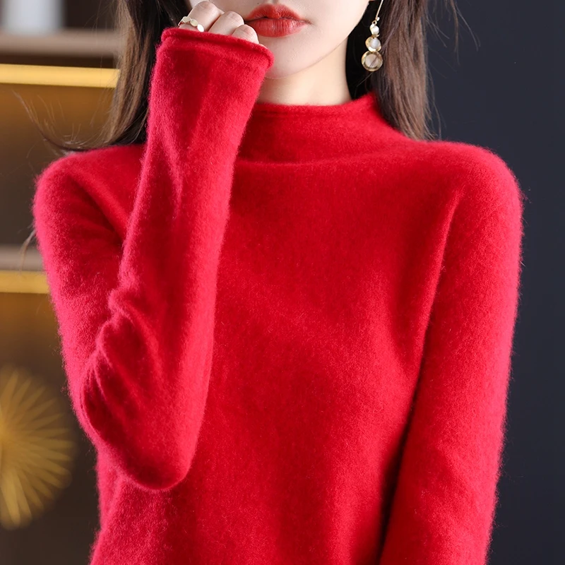 100 %Pure Cashmere Sweaters Women\'s half turtleneck bottom sweater pullover sweater autumn/winter 2022 new