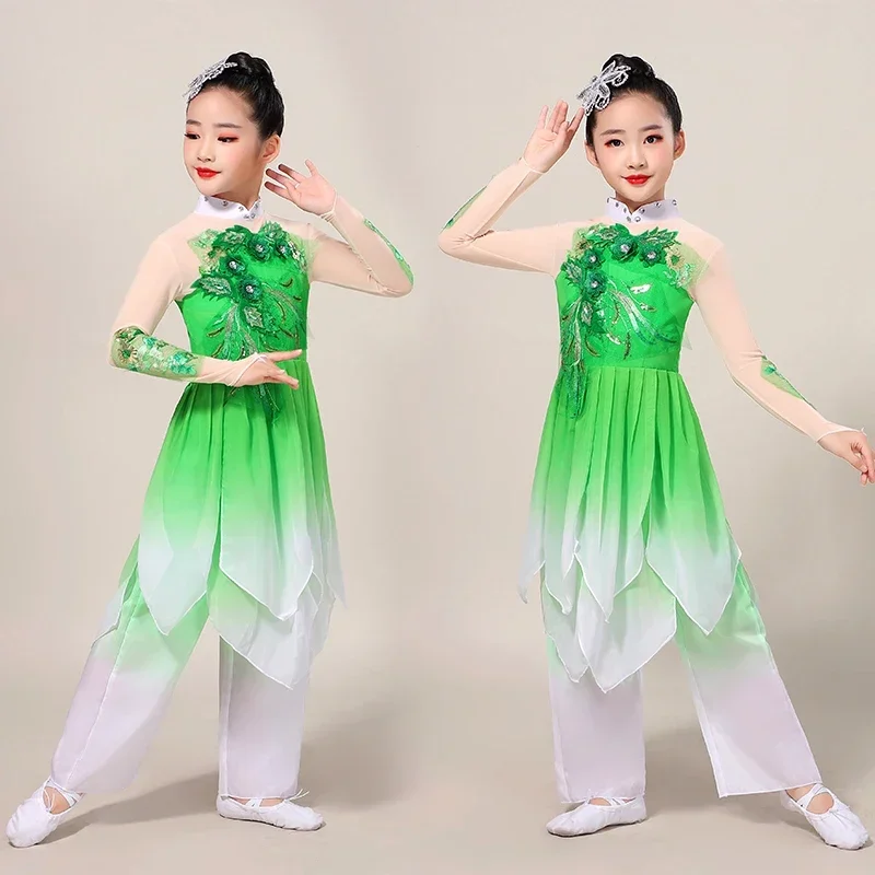 Girls' stereoscopic flower classical dance costumes Chinese Folk Jasmine Yangko costumes fan dance elegant sequins dance costume