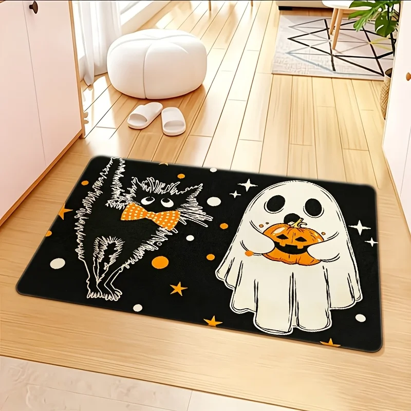 Halloween Gnome Black Cat Pumpkin Rug back door garden yard patio terrace seasonal decorative floor mat  kitchen mat rug