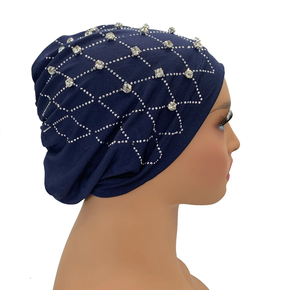 Muslim Inner Hijabs Islam Under Scarf Cap Stretchy Headscarf Bonnet Turbante Mujer Rhinestone Head Wraps for Ramadan Women