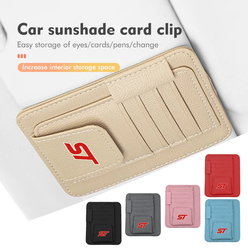 Visera solar para coche, soporte para gafas de sol de cuero con múltiples bolsillos, almacenamiento para Ford S-MAX Kuga Mondeo Fusion KA Everest Escape ST Racing