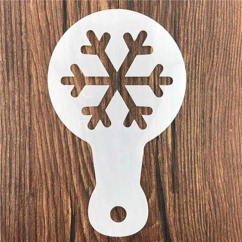 6pcs Christmas Snowflake Coffee Cappuccino Cocoa powder Stencil Mold Cake Moulds Cupcake Template Barista Strew Pad Duster Tools