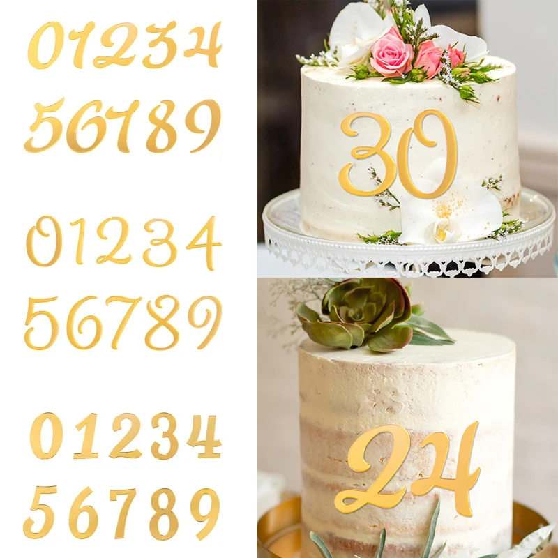 0-9 Number for Cake Topper Acrylic Gold Shiny Cake Topper Glitter Number Cupcake Decorations for Birthday Party Anniversary