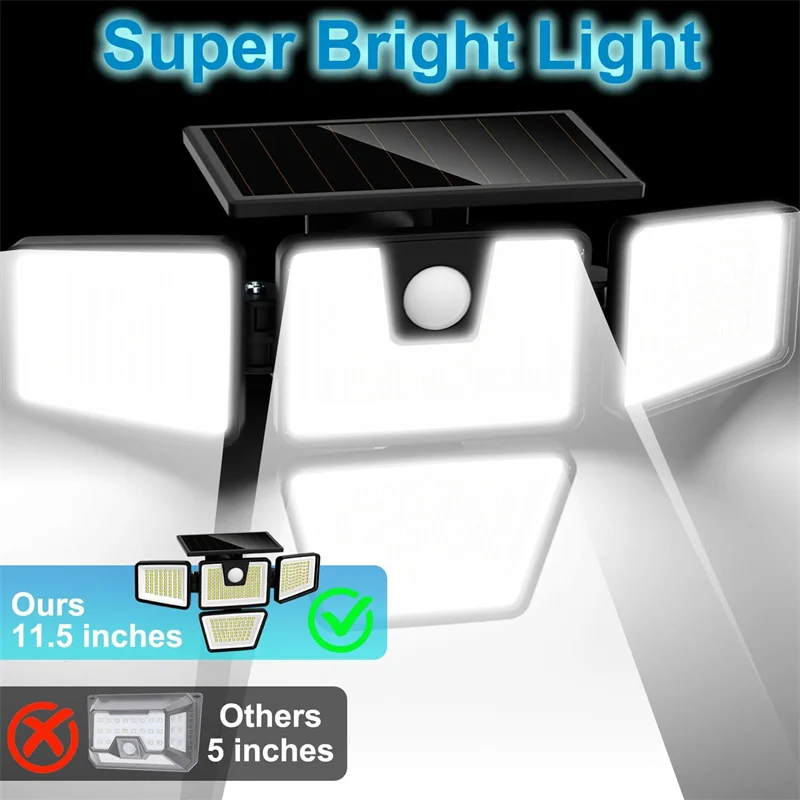 300 LED Solar Outdoor Lights with 4 Heads, Motion Sensor Solar Security Light, IP65 Waterproof Flood Lamp for Yard Patio Garden