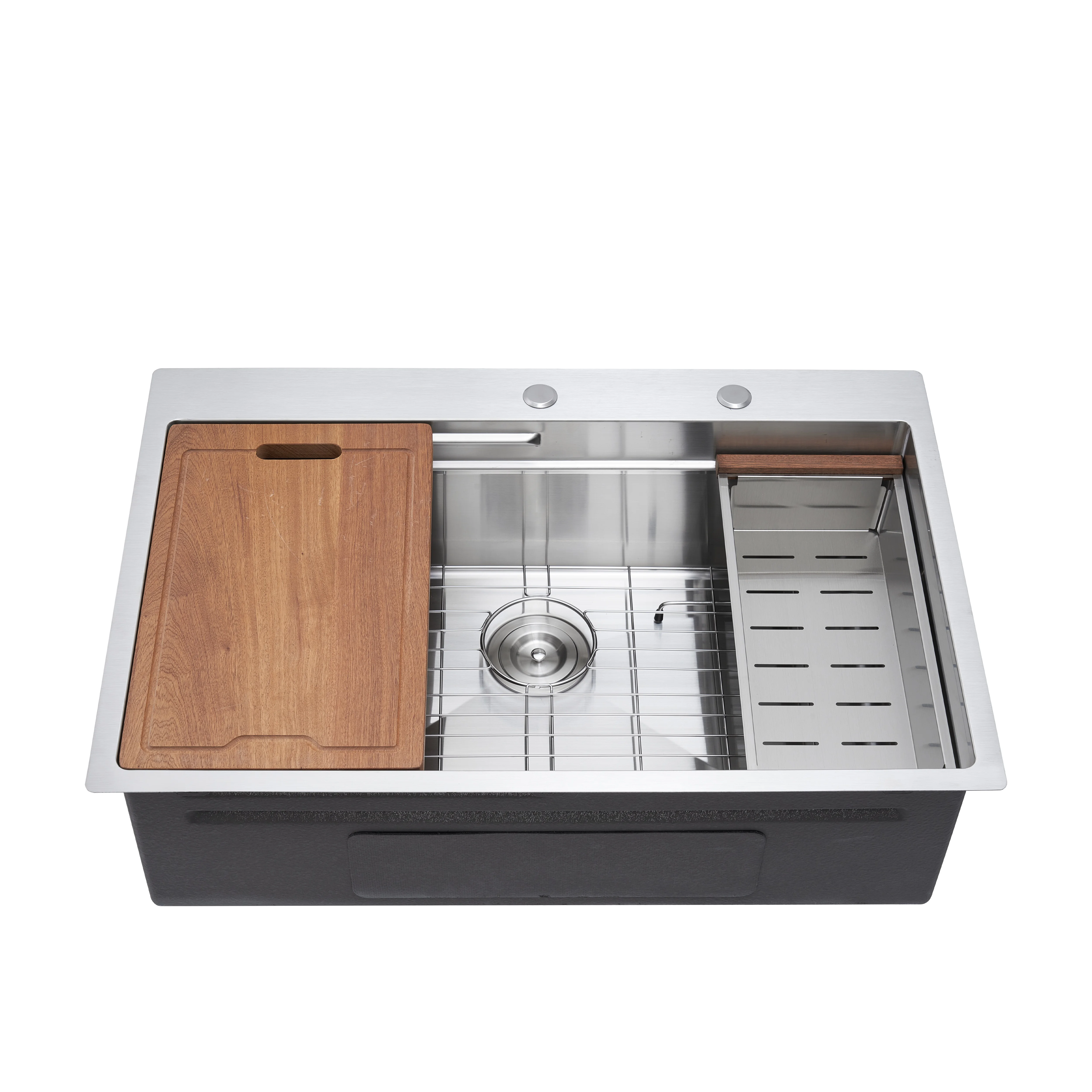 

Hot Sale 304 Stainless Steel Multifunction Kitchen Sink Single Bowl with Wooden Cutting Board Drain Rack for Home Kitchen