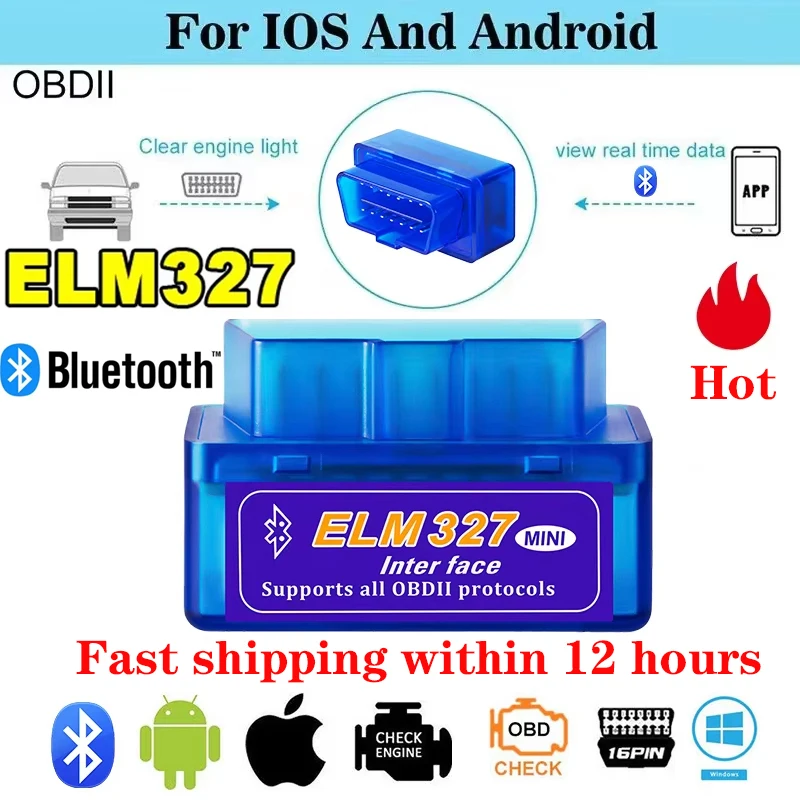 ELM327 V2.1 OBD2 Scanner Bluetooth, Car Code Reader Diagnostic Tool for Android iOS Check Engine Light Reset Auto Fault Detector
