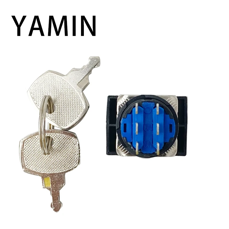 Interruptor de botão de plástico de 16mm com chave de travamento rotativo 2NC 2NO Contato prateado 6 pinos Controle de bloqueio de três posições LA16J-22Y/3