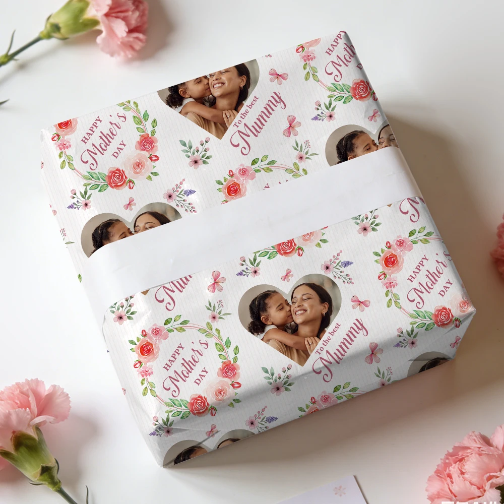 3pcs Custom Mother's Day Photo Gift Wrapping Paper Party Gift Wrapping Paper with Face Photo Name for Happy Mother's Day Gifts