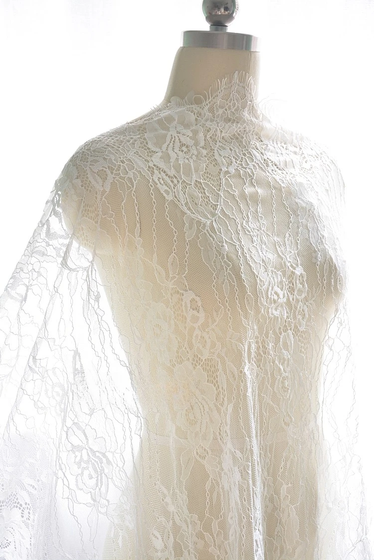

3 Yards Black and White Hollow Eyelashes Embroidered Lace Fabric Sexy Perspective Clothing Fabric DIY Wedding Dress, Clothing