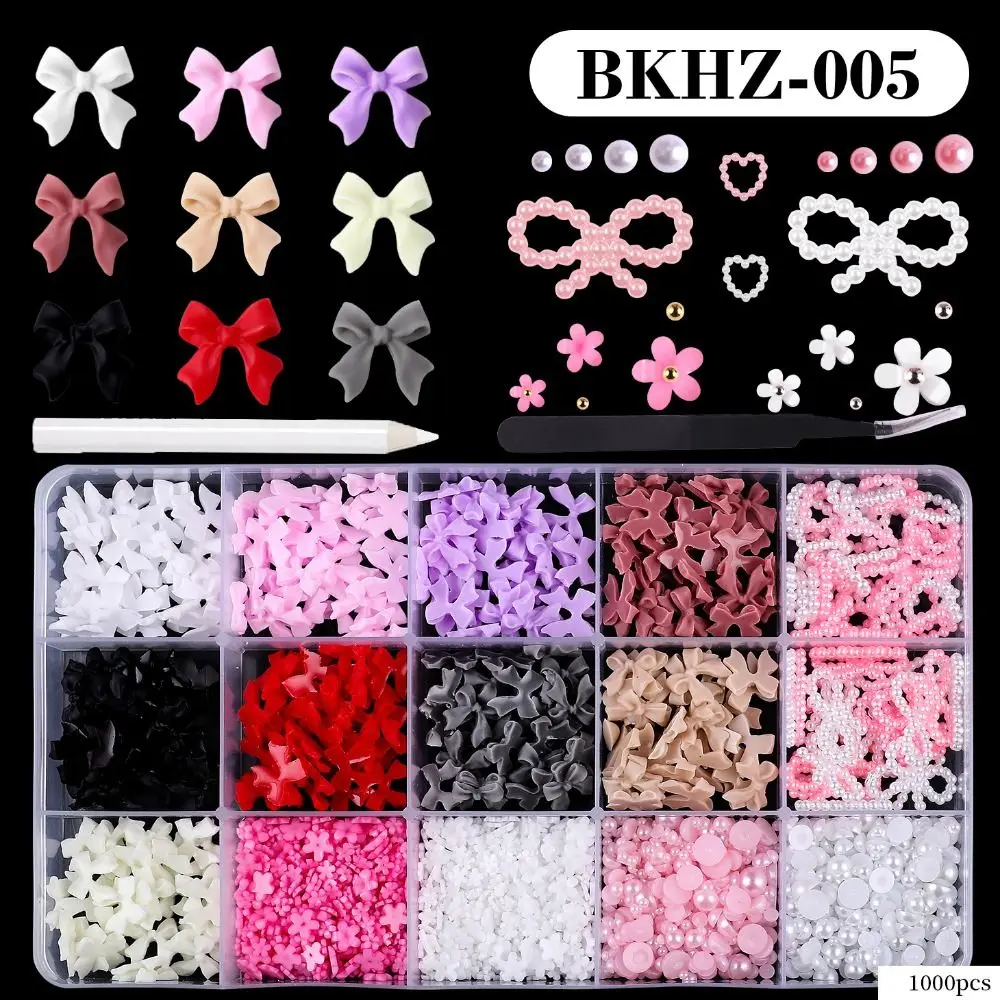 Bow Knot 3D Nail Charms Nail Stud Rhinestones Flatback Pearls Flatback Pearls Set 4 Sizes White Pink Nail Pearls