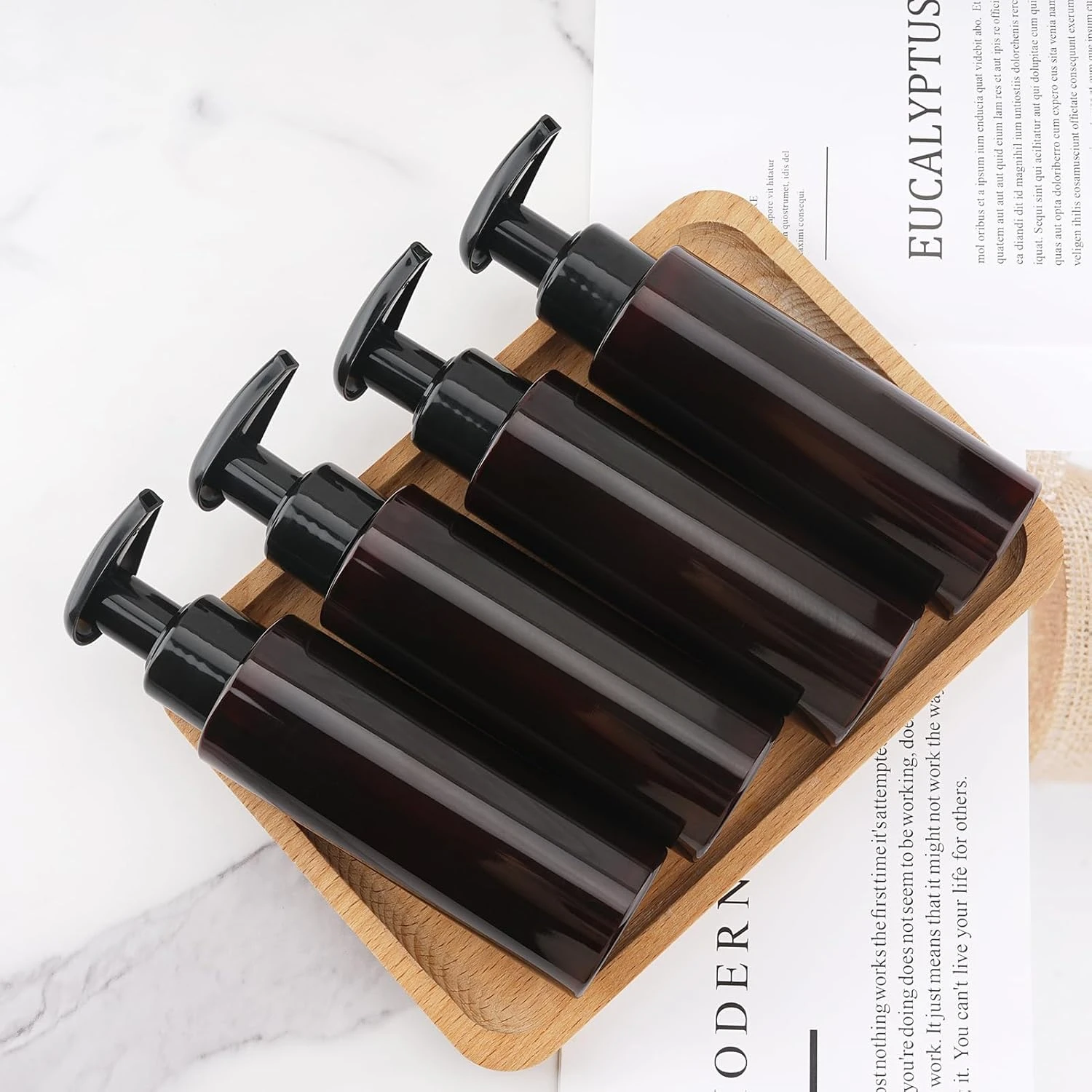 20 Stück Reiseflaschen aus Kunststoff mit Pumpverschluss, nachfüllbare Shampoo- und Conditioner-Fläschchen, leere tragbare Kosmetikbehälter für Lotionen – Detail 4