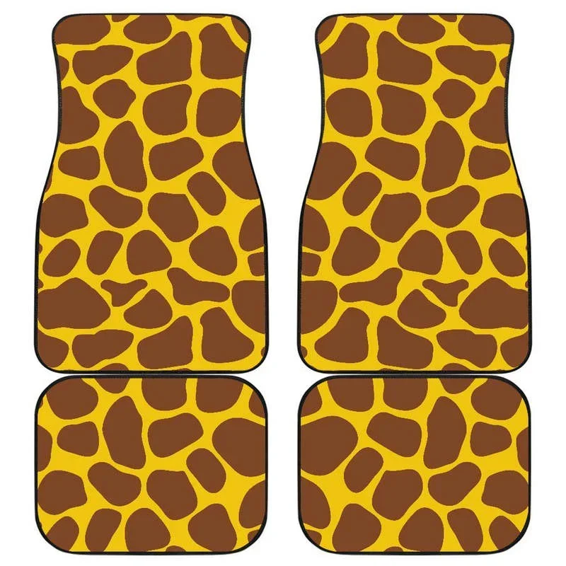 Yellow Brown Giraffe Pattern Print Front and Back Car Floor Mats    Heavy Carpet Front and Rear Full Set 4PCs Pack