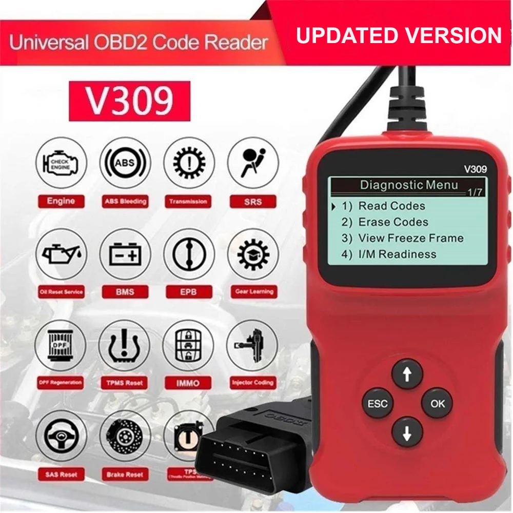 Auto OBD2 Scanner Diagnostic Tool V309 Check Engine Light OBD & EOBD SRS Code Reader for Vehicle Health for all cars after 1996