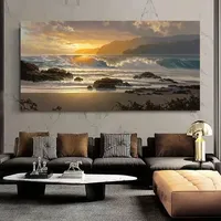 1pc Canvas Poster, Modern Art, Sea Wave Sunset Beach Landscape Oil Painting, Ideal Gift For Bedroom Living Room Corridor, Wall A