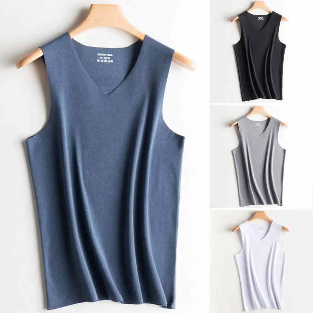 Men\'s Underwear Winter Thermal Vest Comfortable Velvet Padded V-neck T-shirt Sleeveless Bottoming Shirt Thermo Warmer Underwear