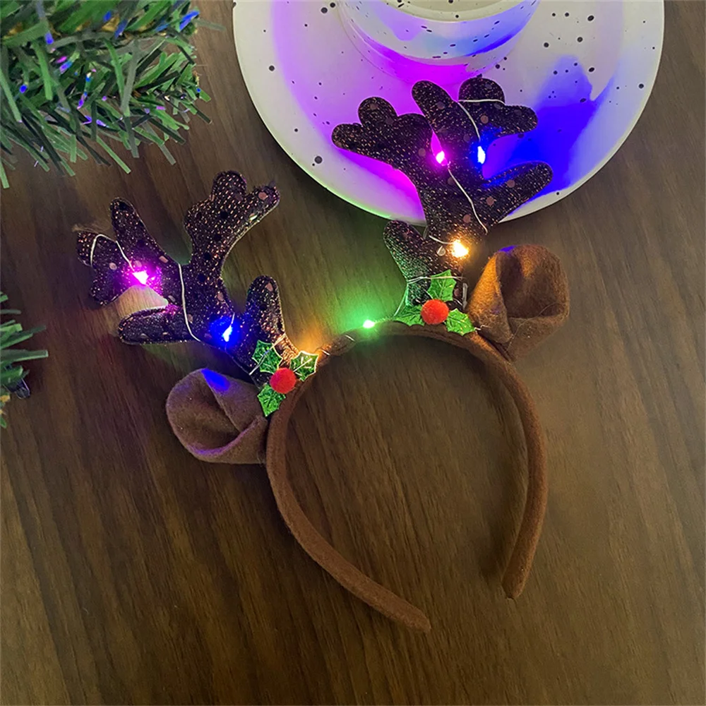 LED Christmas Antler Headband Flush Hair Hoop Children Party Costume Cute Xmas Decoration Gifts