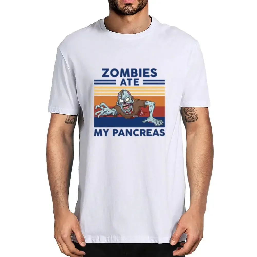 XS-3XL Zombies Ate My Pancreas Horror Movie Funny Shirt Men Short Sleeve T-Shirt Halloween Gifts