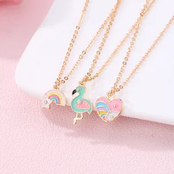 Luoluo&baby 3Pcs/set Cartoon Heart Rainbow Bird Pendant Necklace for Girl Kids Friendship BFF Necklaces Best Friend Jewelry Gift