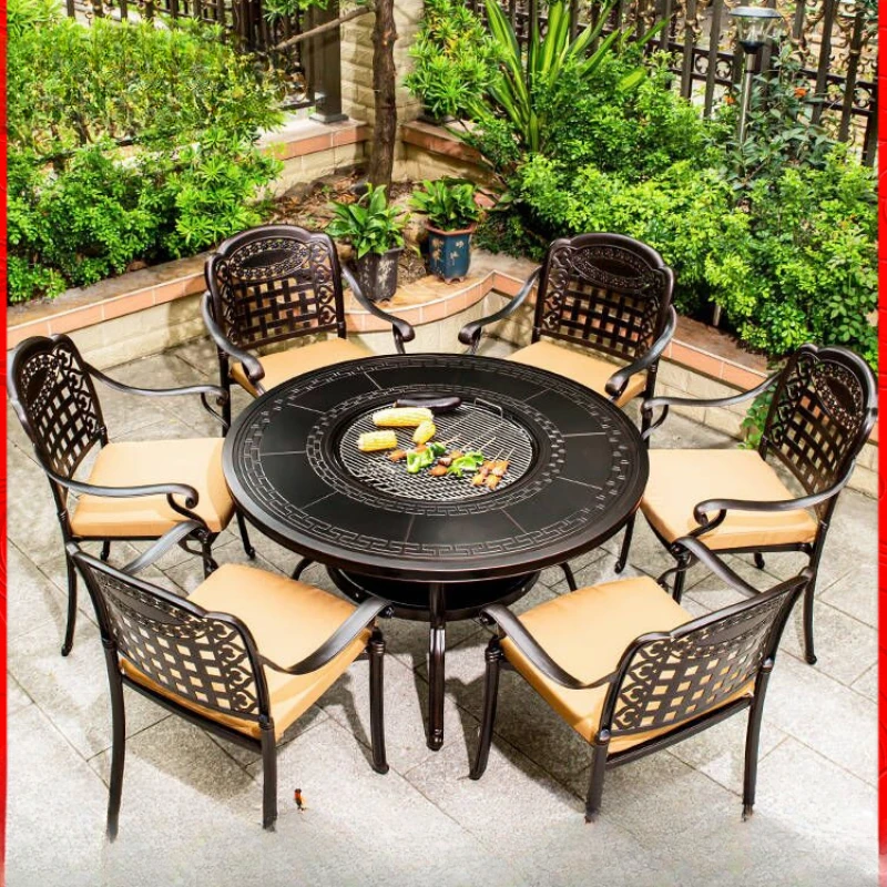 Outdoor barbecue tables and chair courtyard cast aluminum smokeless electric charcoal garden terrace iron leisure dining