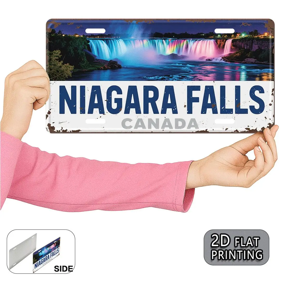 2D Flat, 1pc Niagara Falls Vintage Aluminum Wall Art Sign -30x15cm Retro Niagara Iguazu Waterfall Decor Suitable for Living Room