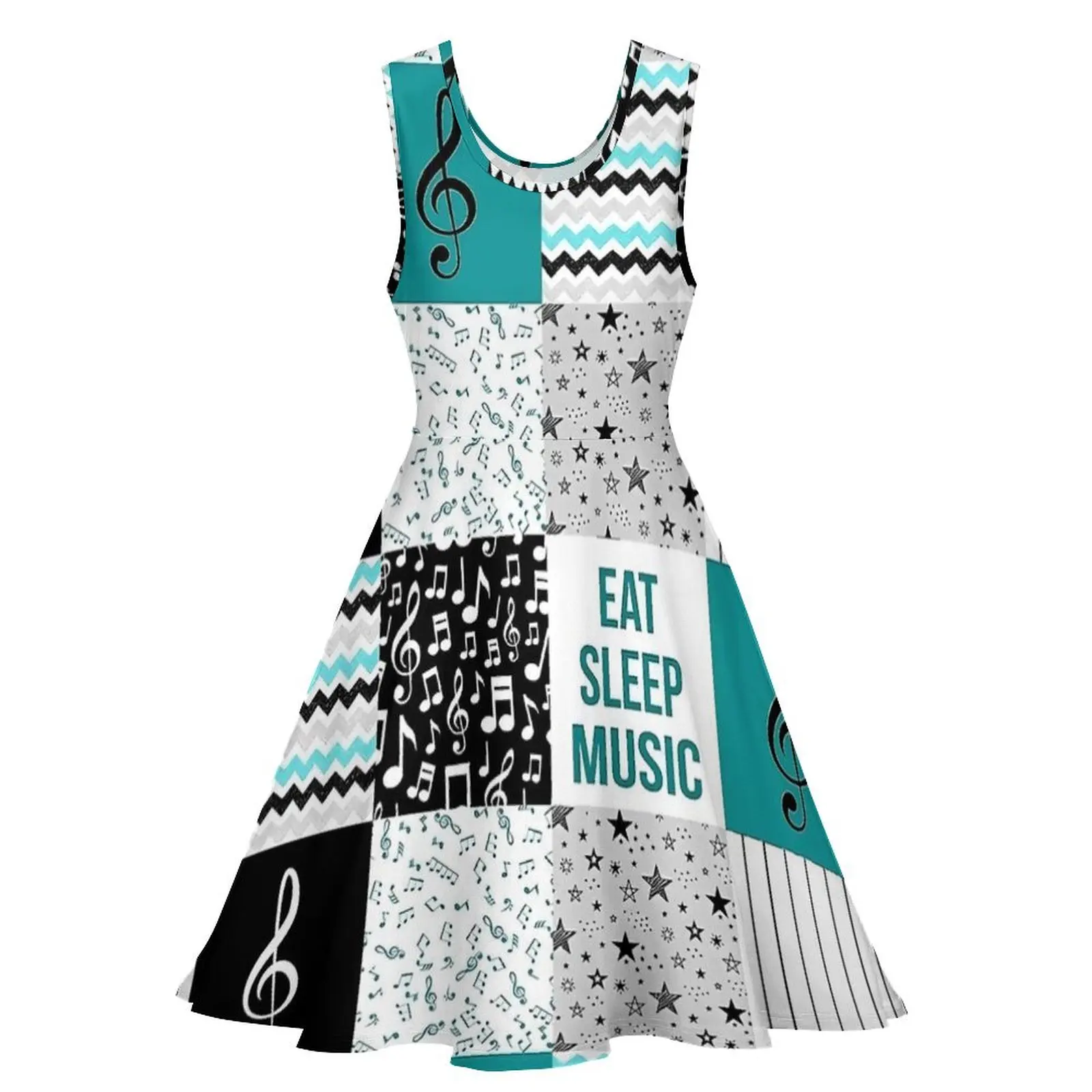 Music Note Flower Dress Check Print Pretty Dresses Sleeveless Street Wear Skate Dress Female Custom Clothing Birthday Present