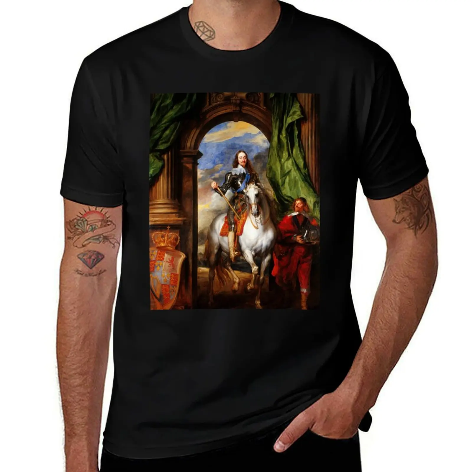 Anthony van Dyck - Charles I with M. de St Antoine T-Shirt Non-Shrink Basic Cotton T-Shirt