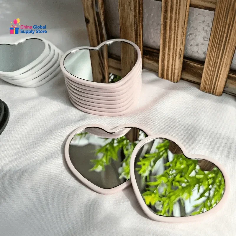 24pcs Love Mirrors Travel Portable Beauty Glass Mini Dressing Makeup Mirror Cute Heart-shaped Student Dormitory Mirror Girl Gift