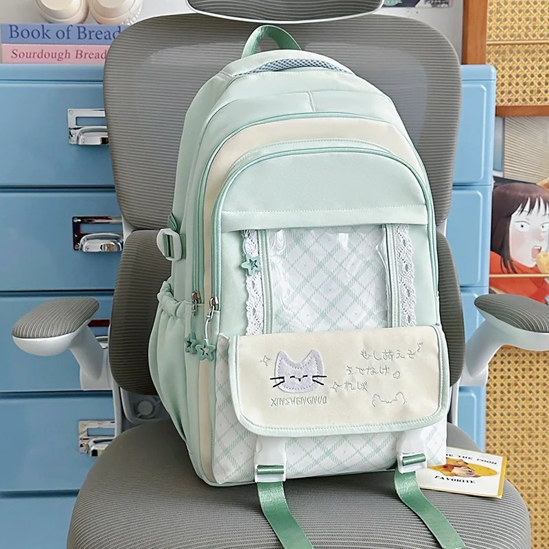 Fashion Heart Hollow Lace Backpack Lightweight Preppy Style Middle School Students Schoolbag Multi Layer Girl Student Schoolbag